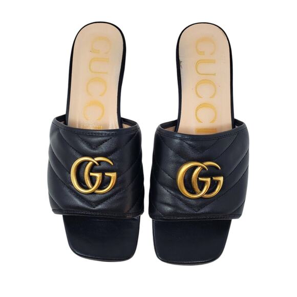 Gucci Marmont Double G Flat Sandals Quilted Black Leather 646169 Size 36.5 - Picture 1 of 10